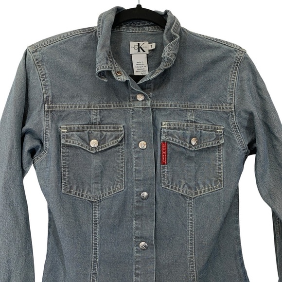 Calvin Klein Jeans Shirtdress Womens 6 Blue Snap Buttons Y2K Vintage Denim - Picture 3 of 8